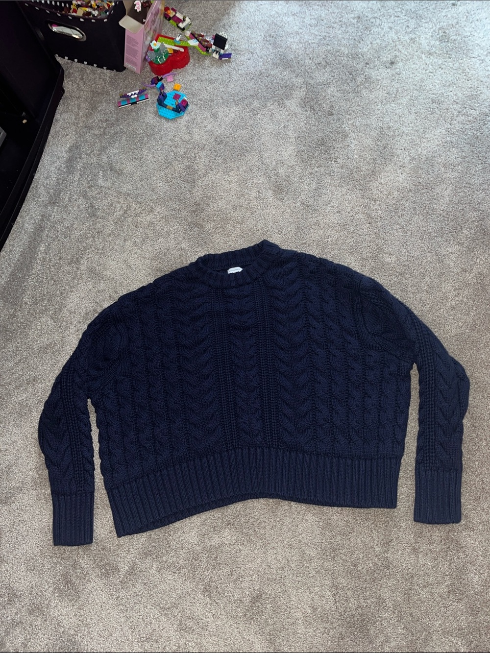 Cable Knit Crewneck Sweater - Navy (One Size)